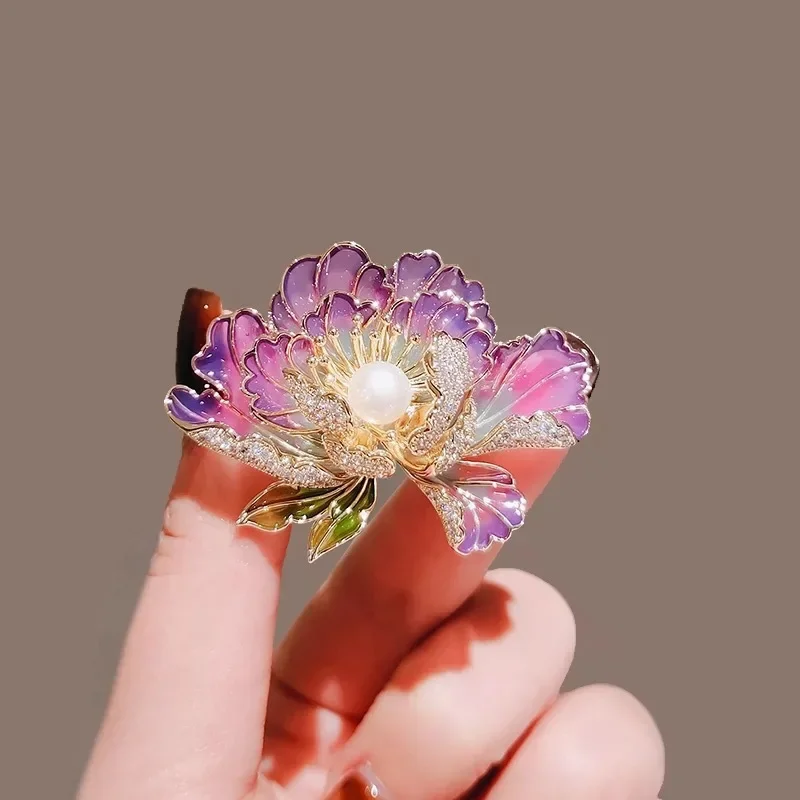 1Pc Delicate Peony Flower Brooch for Women Men Exquisite Flower Plant Pins Brooches Jewelry Trendy Accessories Party Gifts 2024