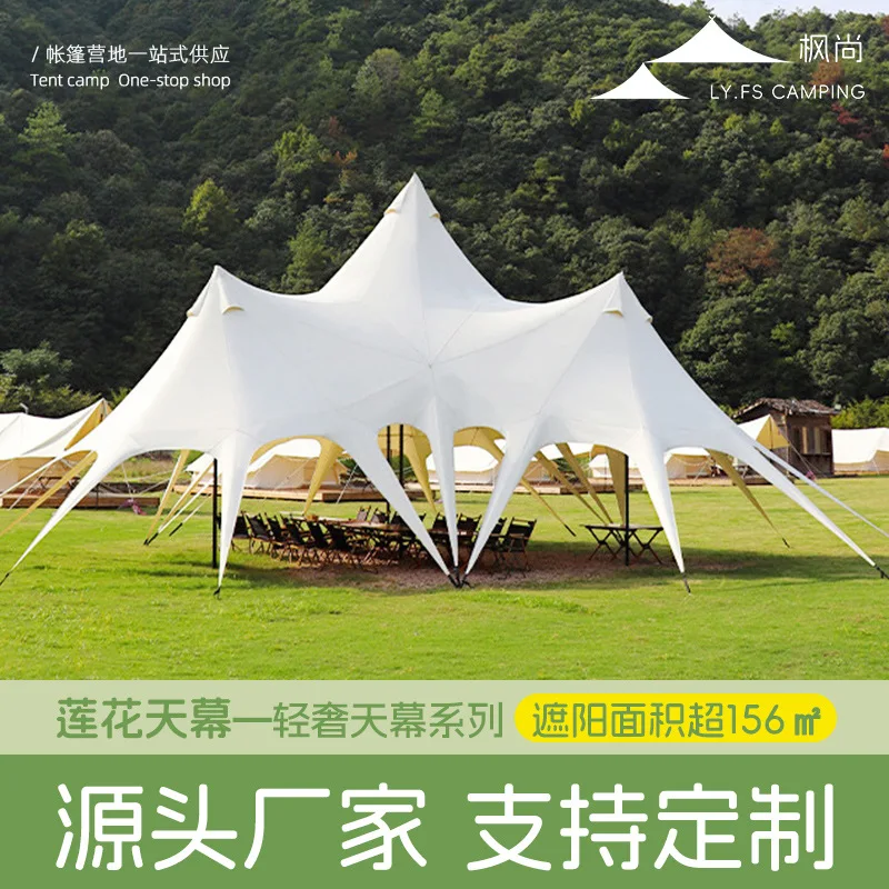 Camping Canopy Awning Large Space, Rain Sun Protection Anti UV Sunshade, Outdoor Picnic Shelter Tent for Glamping Travel