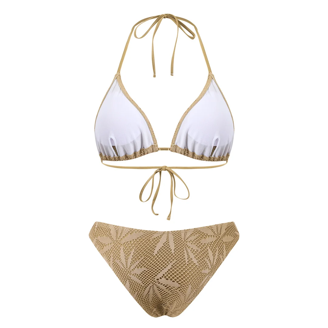 Mit Rock, Neckholder, ausgeschnittenem Bikini, Damen-Badeanzug, dreiteiliges Bikini-Set, gepolsterter Badeanzug, Badebekleidung, Schwimmanzug V7916 – Detail 10