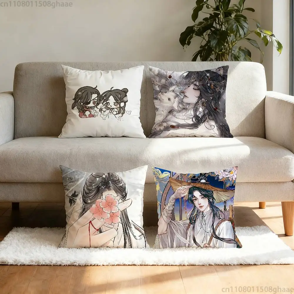 

Heaven Official’s Blessing Pillow Case Square Double-Sided Printing Short Plush Sofa Cushion Cover Bedroom Bedside Pillow
