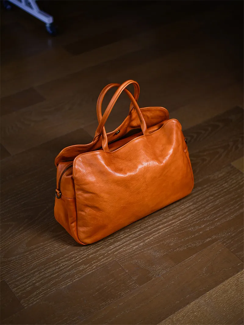 PNDME simple vintage vegetable tanned cowhide men's women's travel bag designer handmade genuine leather large-capacity handbags