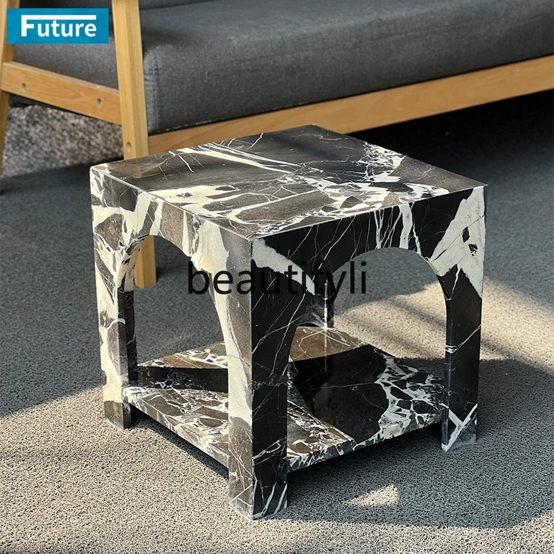 

Cy56 Light luxury natural marble luxury stone edge table French minimalist bedside square small coffee table