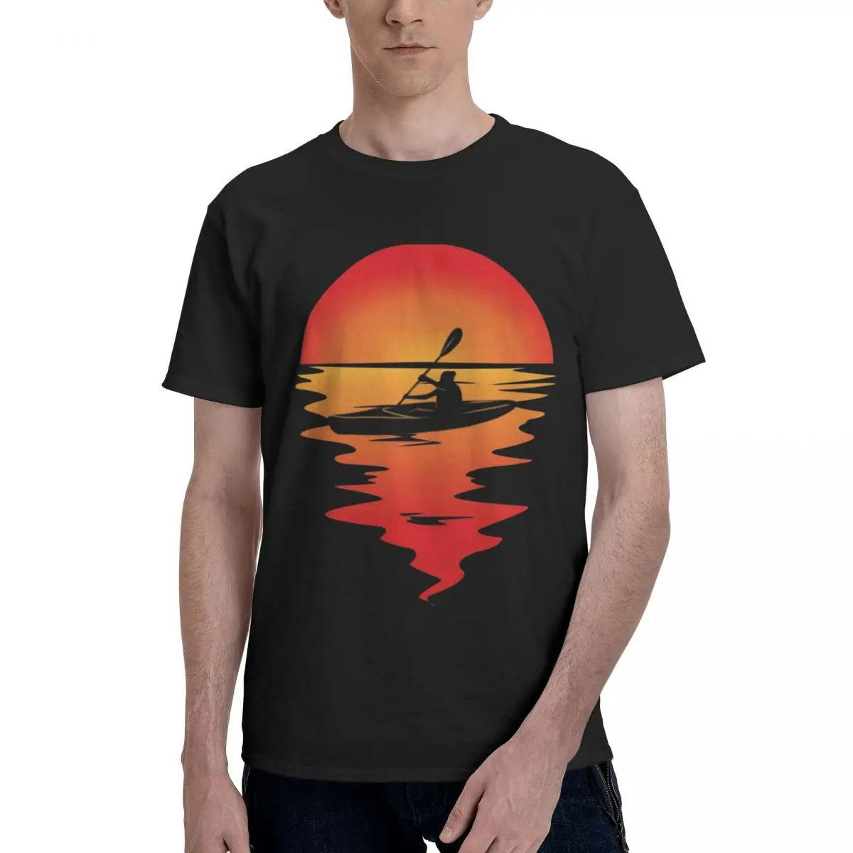 Men Kayaking Sunset Vintage T Shirt Vintage Cotton Shirt Men