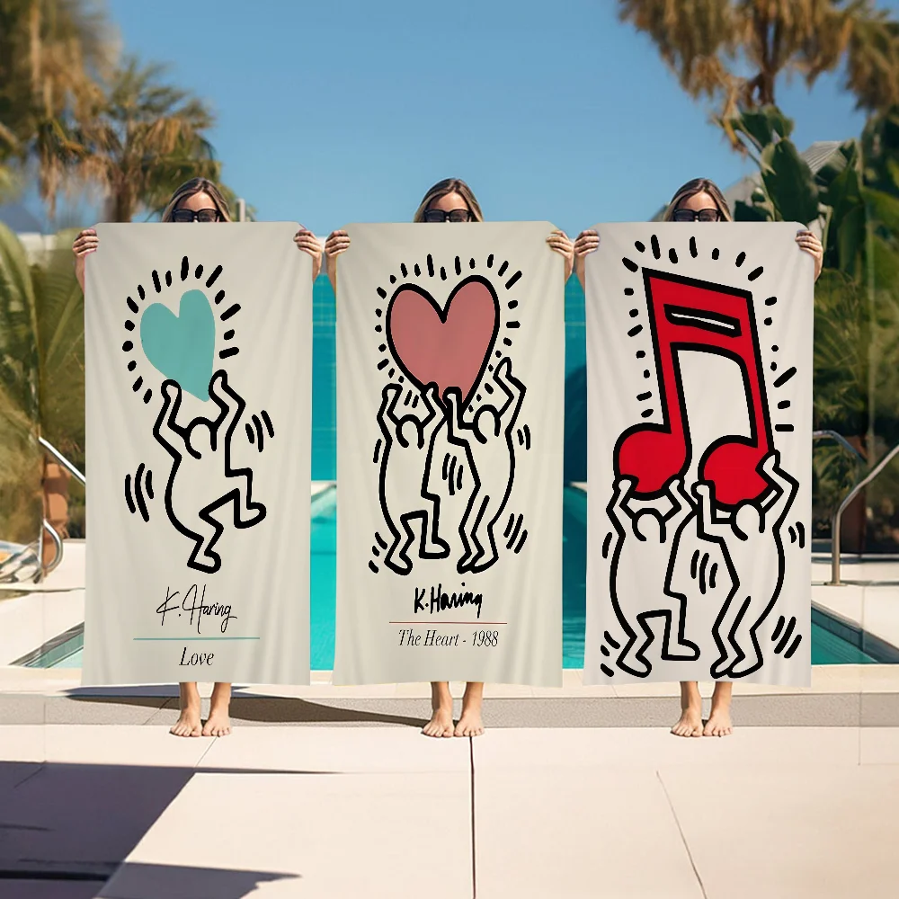 

Keith Art Exhibition Cartoon Beach Towel Cute Kawaii Room Decor Bath Girls Children Hand Towels For Bathroom Shower
