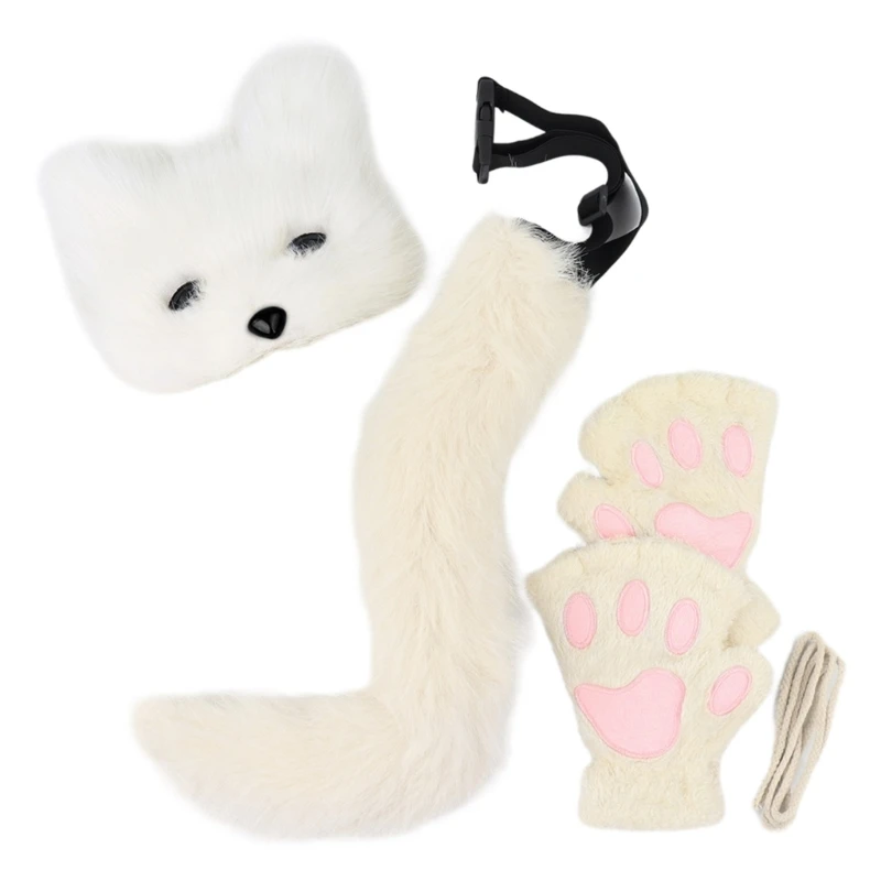 

3Pcs Halloween Foxes Cosplay Set Including Plush Foxes Mask, Tail and Gloves