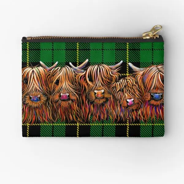 Scottish Highland Cow Tartan The Hai  Zipper Pouches Packaging Wallet Women Money Coin Bag Storage Key Socks Cosmetic Small Pure