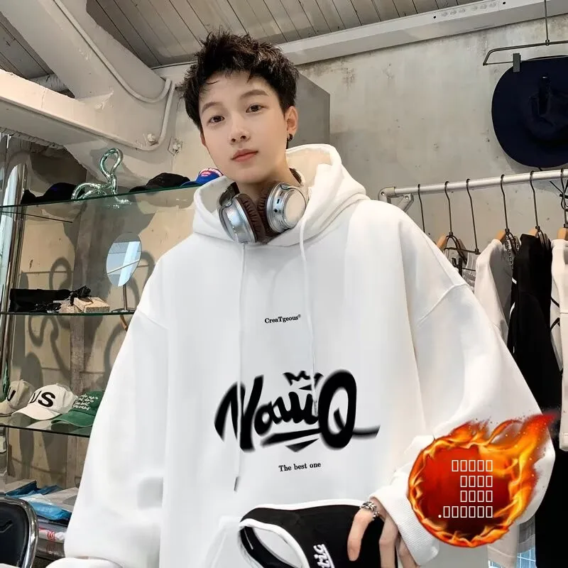 

Мужское худи оверсайз в американском ретро-стиле, модный бренд, трендовая модель, цвет винно-красный, осень-зима, большие размеры