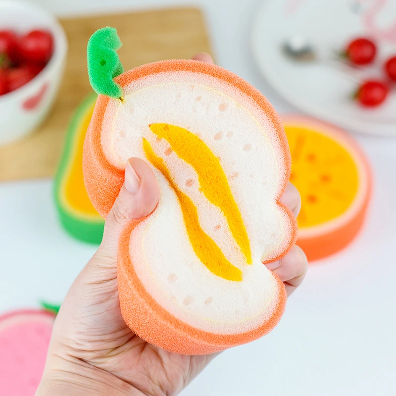 Cute Fruit Shape Bath Sponge Soft Shower Brush Dead Skin Removal Bathroom Body Scrubber Exfoliating Cleaner Women Men Kids