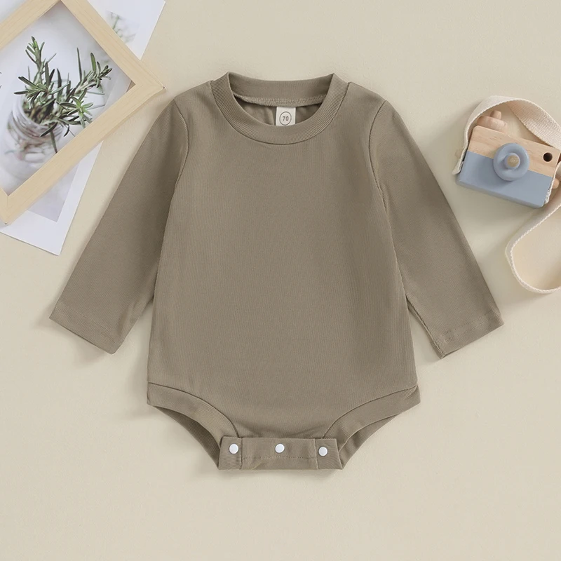 

Infant Long Sleeve Rompers Baby Casual Ribbed Bodysuit Newborn Solid Color Round Neck Loose Fit Jumpsuits Toddler Cozy Outfits