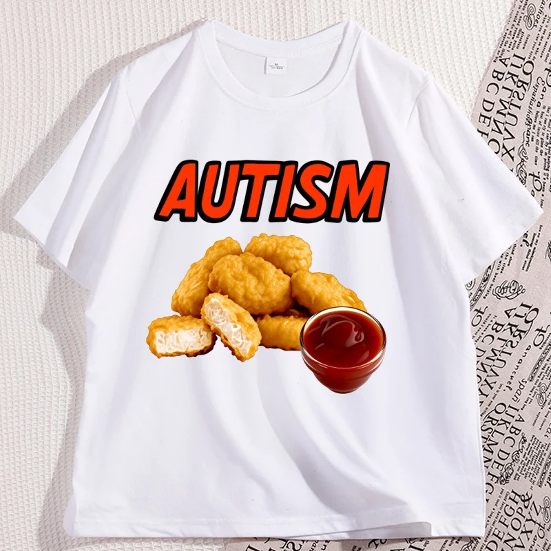 Funny Autism Chicken T Shirt I Love Nuggets T-Shirt Casual  Short Sleeve Round Neck Tee Shirt Streetwear Menwomen's Clothing