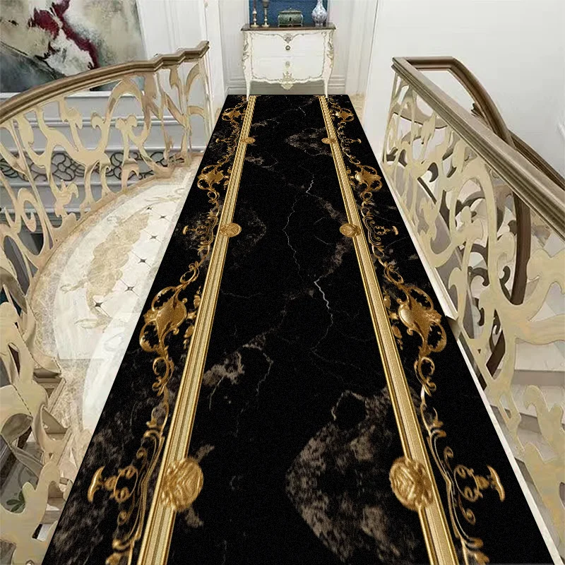 European Style Aisle Carpet Luxury Hall Corridor Carpet Non-slip Washable Stairway Decor Rugs Doorway Kitchen Mat Customizable