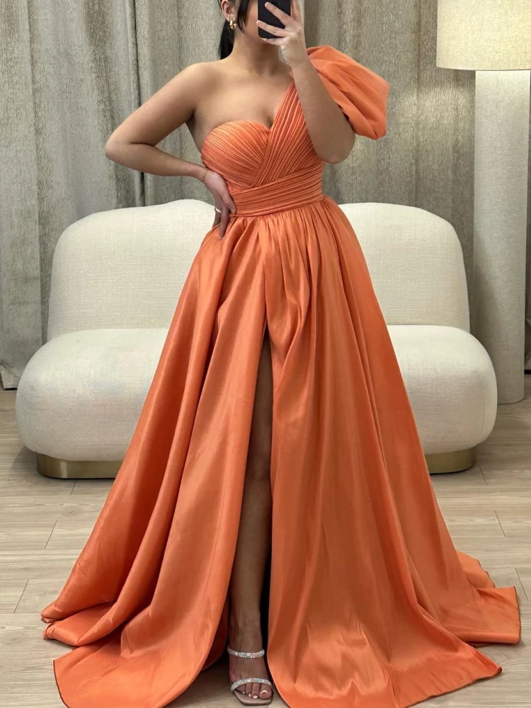 Carolina One-Shoulder Evening Dresses Women Saudi Arabia Sleeveless High Split Vintage Wedding Guest Elegant Formal Party Gowns