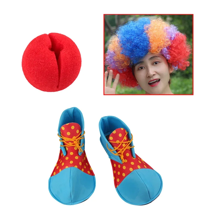 Divertente Clown Bambini Cosplay Parrucca colorata Scarpe oversize Naso falso Ragazzi Ragazze Accessori per costumi Puntelli Set Festa di compleanno Dress^0 * l