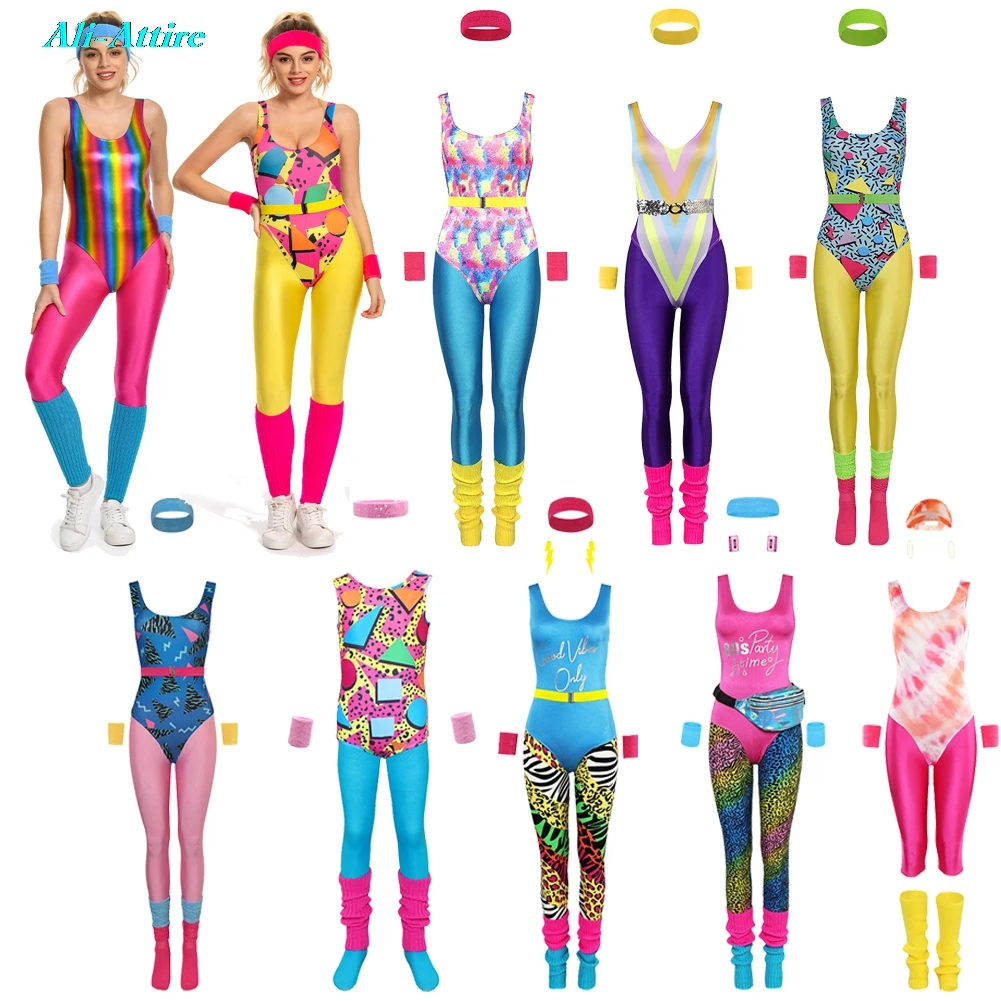 Ropa deportiva de Yoga Fitness Hippie fantasía 80s 90s Cosplay diadema disfraz adulto ajuste tela Halloween carnaval fiesta trajes