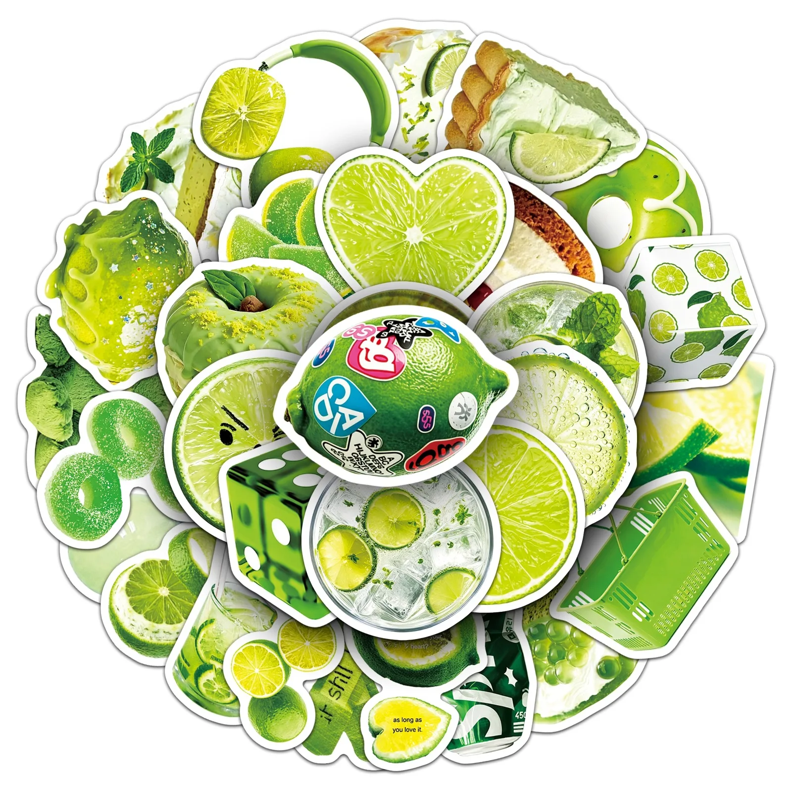 50Pcs Lime Stickers Green Food Summer Fresh Painted Realistic Cup Journal Storage Box Wall DIY Stickers