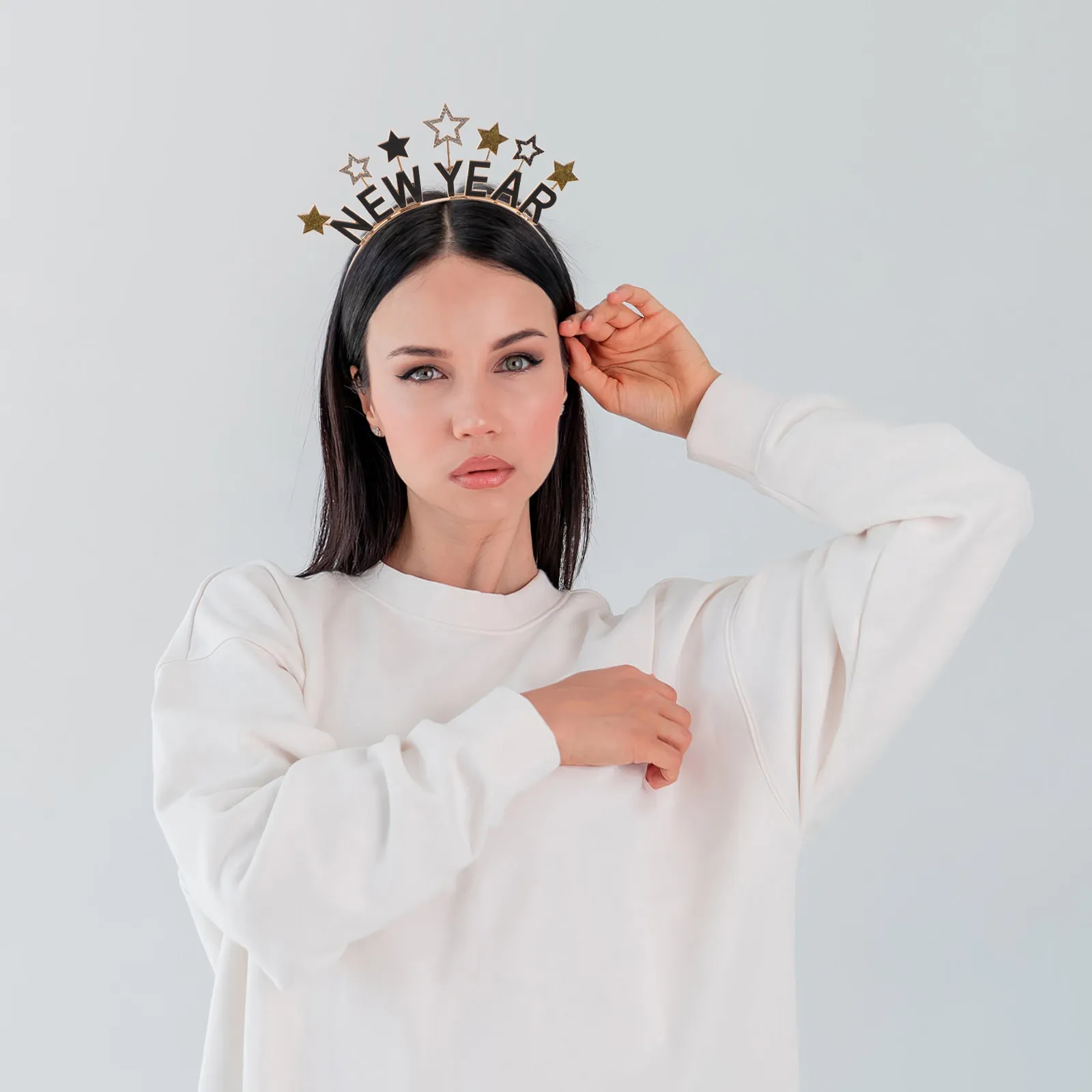Diadema de Año Nuevo Chino 2026 con Brillantina, Cristales y Estrellas, Corona Festiva, Aro para el Cabello, Artículos para Fiestas del Festival de Primavera