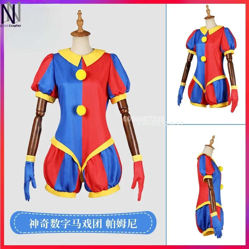 

Anime The Amazing Digital Circus Pomni Cosplay Costume Cartoon Uniform Hat Gloves for Kids Women Men Halloween Carnival Party