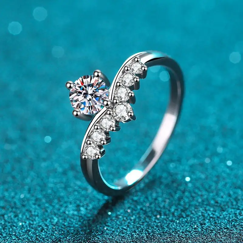

925 Sterling Silver Crown Princess Female Ring All-match Simple Ins Style Simulated Diamond Moissanite Ring