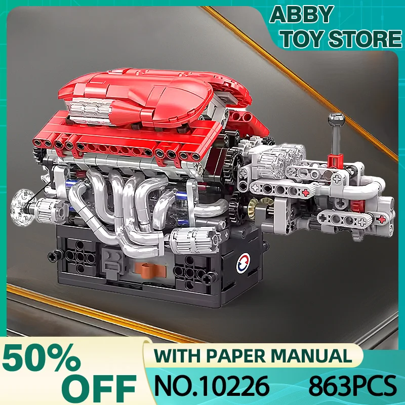 

Mould King 10226 DIY Motorized V12 Engine Building Blocks Model Kit Mechanical Engineering Toy for Adults Kids Birthday Gift