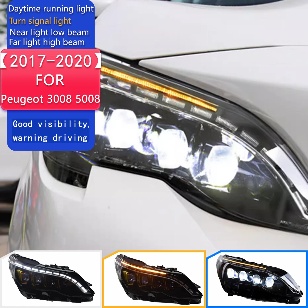 

Head Lamp for Peugeot 3008 5008 LED Headlight 2017-2020 Headlights 4008 5008 DRL Turn Signal High Beam Angel Eye Projector