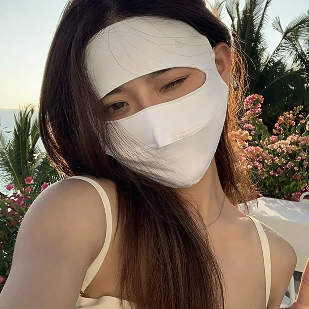 Face Mask Summer Hiking Solid Color Eye Protection For Women Face Gini Mask Sunscreen Face Scarf Ice Silk Mask Face Cover