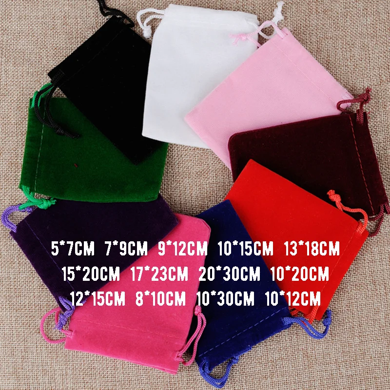 50Pcs 5x7CM 10x15CM 8x10CM 9x12CM Velvet Element Jewelry Bags Packing Drawable Velvet Bags Wedding Gift Bags