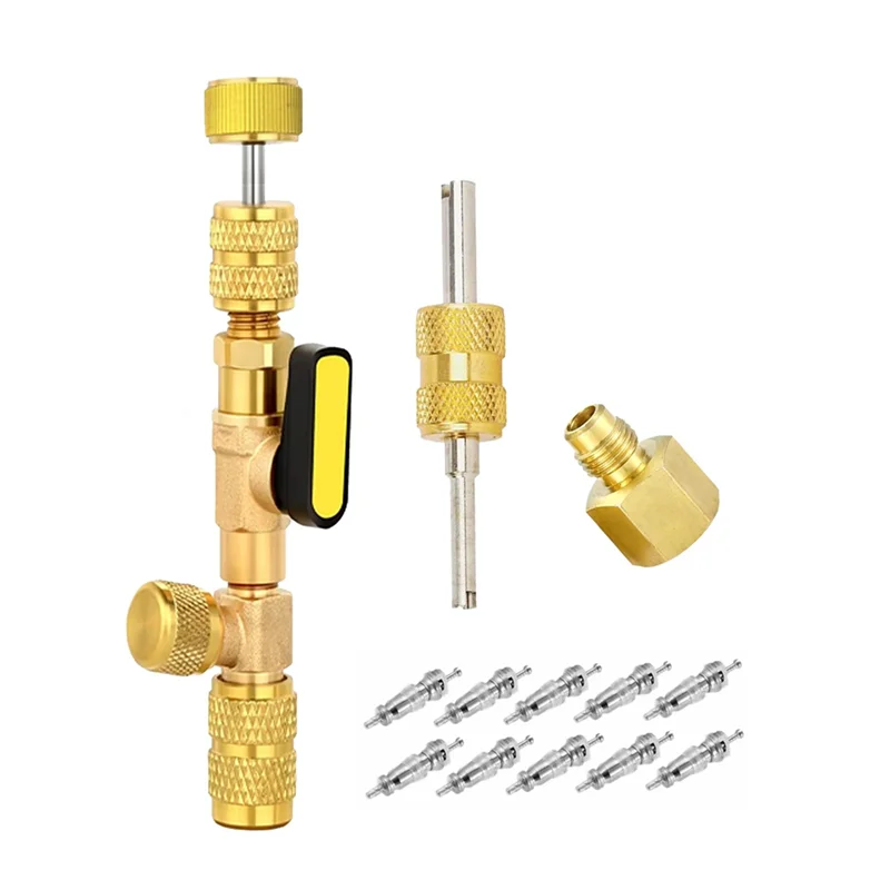 

A25F-Valve Core Installer With 10PCS 5V1 Valve Cores And Double Head Valve Core Remover With 1/4 & 5/16 Port