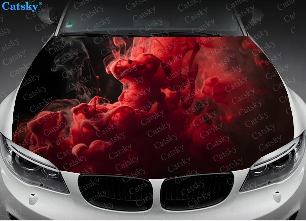 Abstract  Red Smoke Car Hood Vinyl Stickers Wrap Vinyl Film Engine Cover Decals Sticker Universal Car Hood Protective Film