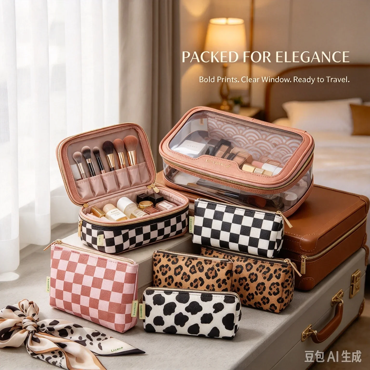 3-Piece Clear Travel Cosmetic Bag Set – Leopard Makeup Organizer & Brush Pouch, TSA-Friendly Wash Bag for Women On-the-Go