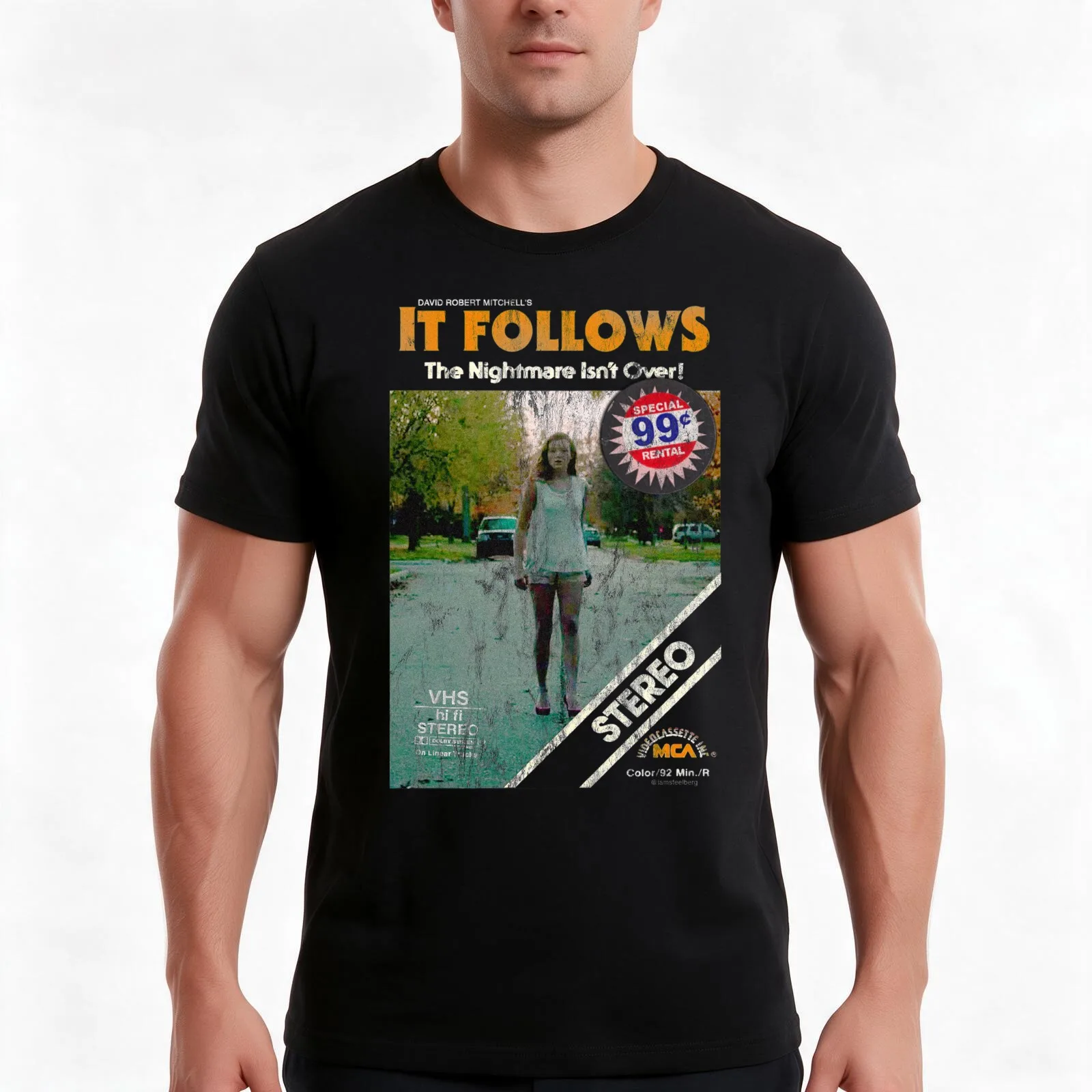 Steelberg VHS Cover: It Follows T-Shirt, Summer Casual Cotton Tee, Oversized Streetwear Tops, Vintage Graphic Print, 100% Cotton
