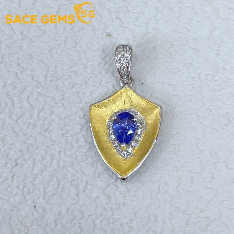 SACEGEMS Luxury 925 Sterling Silver 4*6MM Natual Tanzanite Pendant Necklaces for Womne Two Ways To Wear It Fine Jewelry Birthday