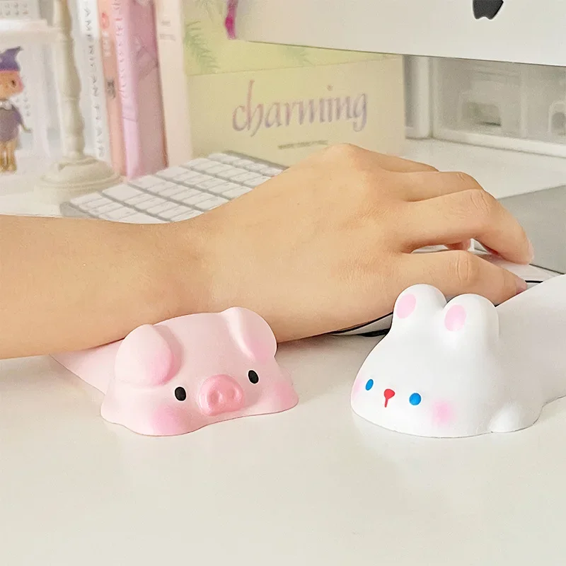Play Computer Hand Wrist Holder Pad Kawaii Cartoon 3D Rabbit Pig Desk Hand Stand Support Holder Protective Wrist Pad Soft