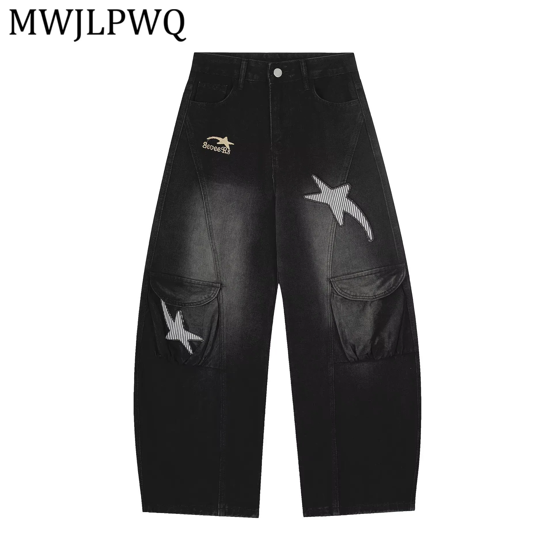 

Джинсы MWJLPWQ в американском ретро-стиле с вышивкой, унисекс, в стиле High Street, с элементами пэчворка, свободные повседневные широкие брюки, весна 2026, 21901