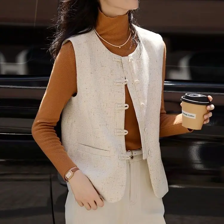Women's Vest New Fashion Retro Chinese Vest Coat New Small Fragrant Vest Female Tops Sleeveless Jacket Chaleco Mujer Outerwear