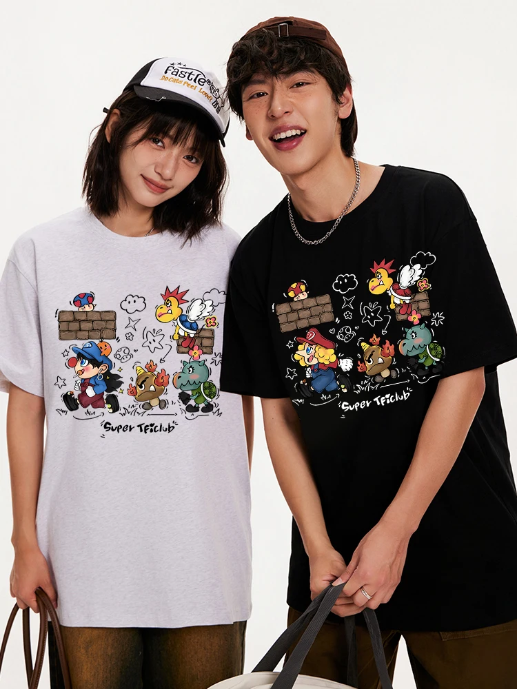 Sprint Turtle Pattern Korean Couple Clothing Summer Loose Casual T-shirt 2025 New T-shirt