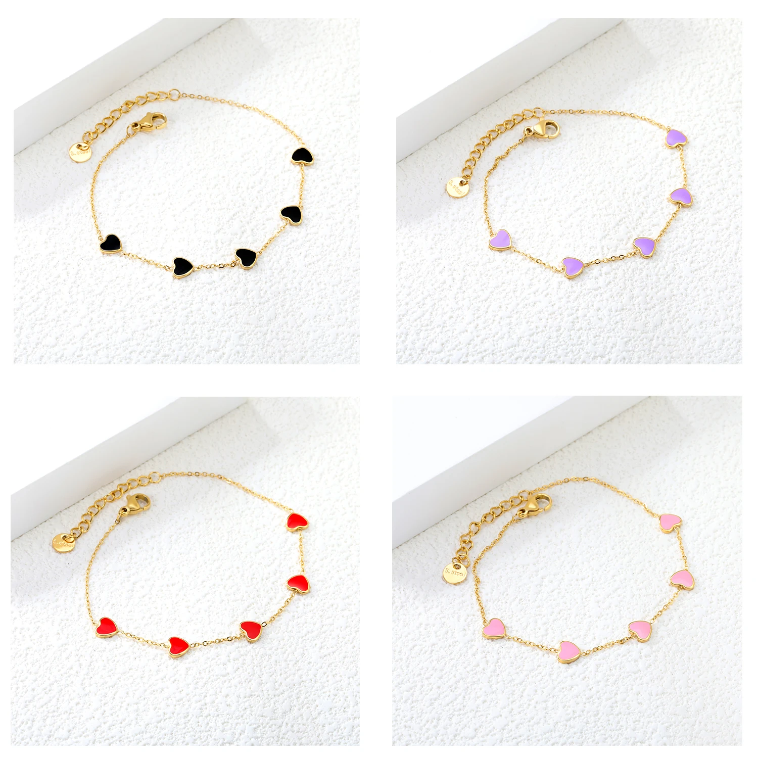 Sweet Heart Oil Drop Bracelet Stainless Steel Gold Plated Waterproof Cute Beach Accessories Jewelry Gift for Women and Girls