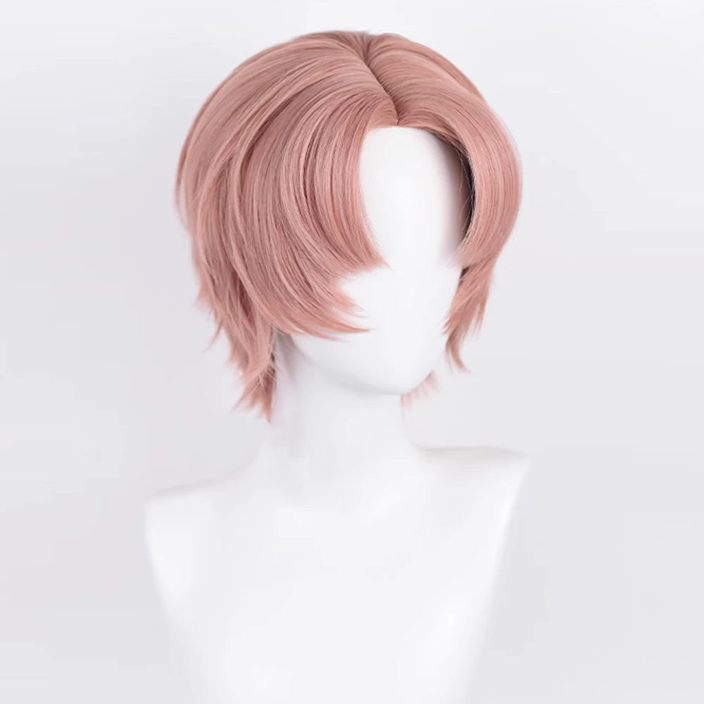 Pink Orange Synthetic Short Straight Wig Middle Part Men Anime Game Cosplay Fluffy Hair Heat Resistant Wig for Daily Party