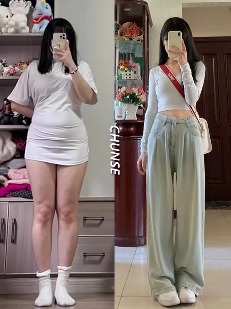 

Slimming plus Size Denim Jeans Women's Wide Leg Pants Loose Fit Floor Length High Waist Jeans for Pear aped Body