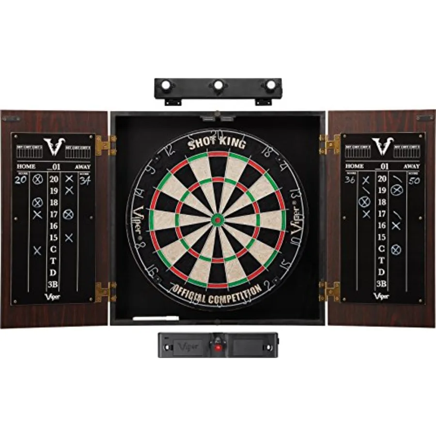 

Stadium Cabinet Shot King Sisal/Bristle Dartboard Play-Ready Bundle for home and pub use, natural sisal fiber, black and green,