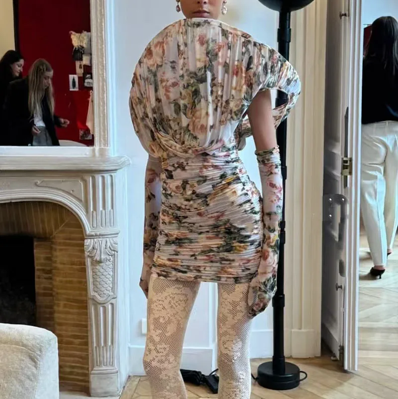 Women's Printed Halter Dress, Sexy Ruffled Backless Mini Skirt, High-Quality Party Gown, 2026 Spring New Arrival, Y2K Style