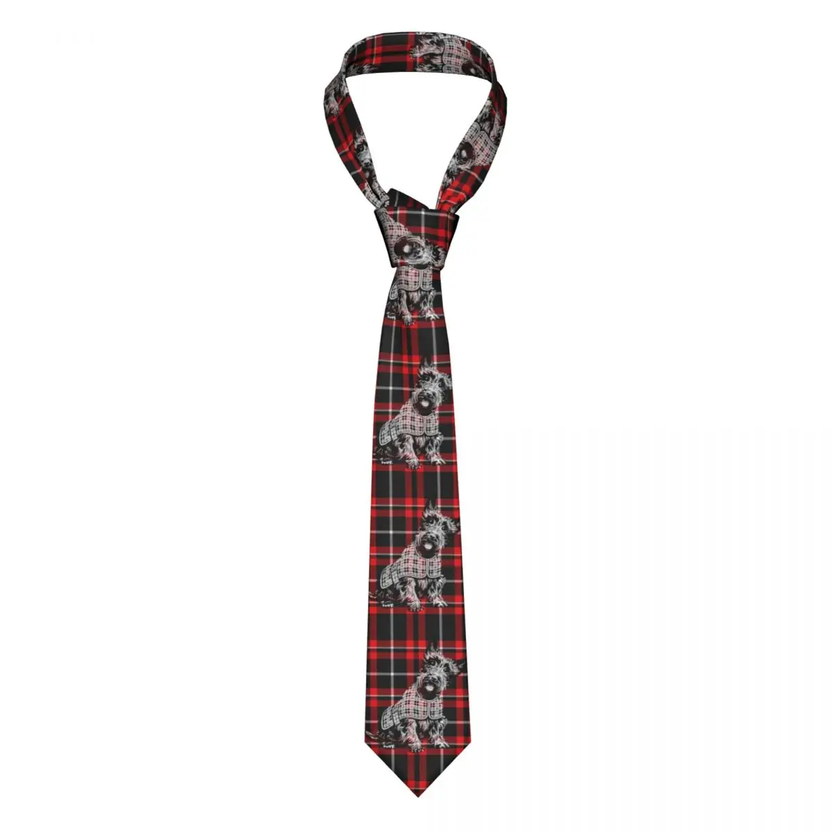 Classic Scottish Terrier Dog On Red And Black Tartan Plaid Neck Ties Mens Custom Silk Scottie Pet Neckties for Business Cravat