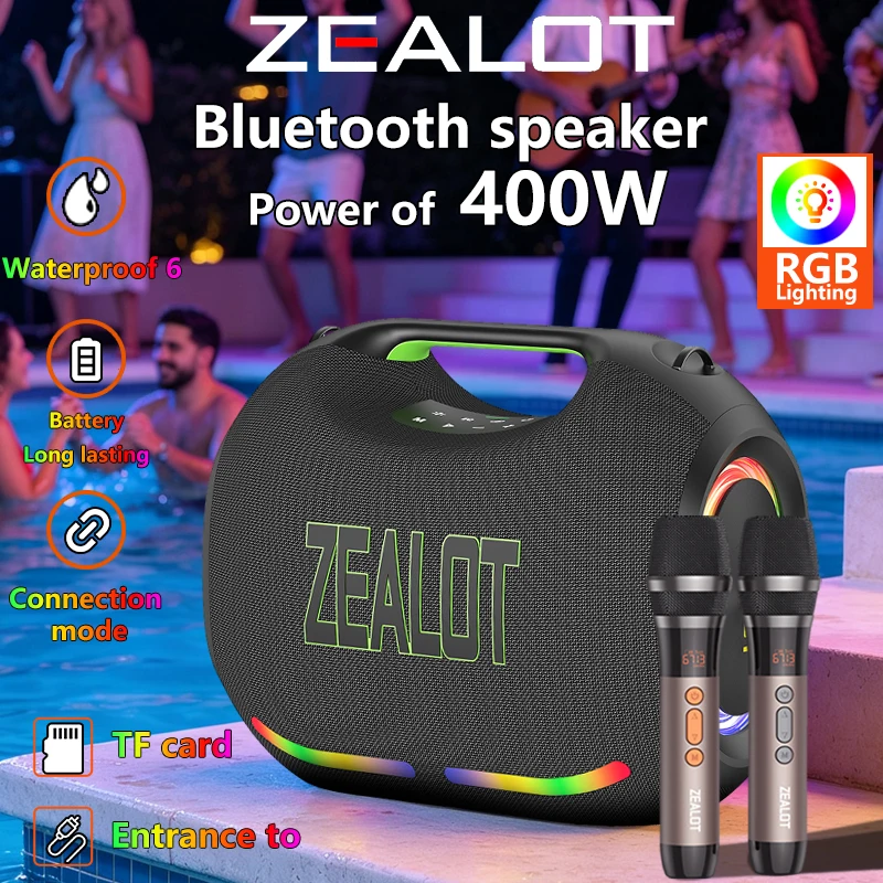 ZEALOT-ZE21 Portable Bluetooth Speaker 400W, with 2 Mic, High-Power Subwoofer, Outdoor Wireless Party Speaker,Ultra-Long Battery