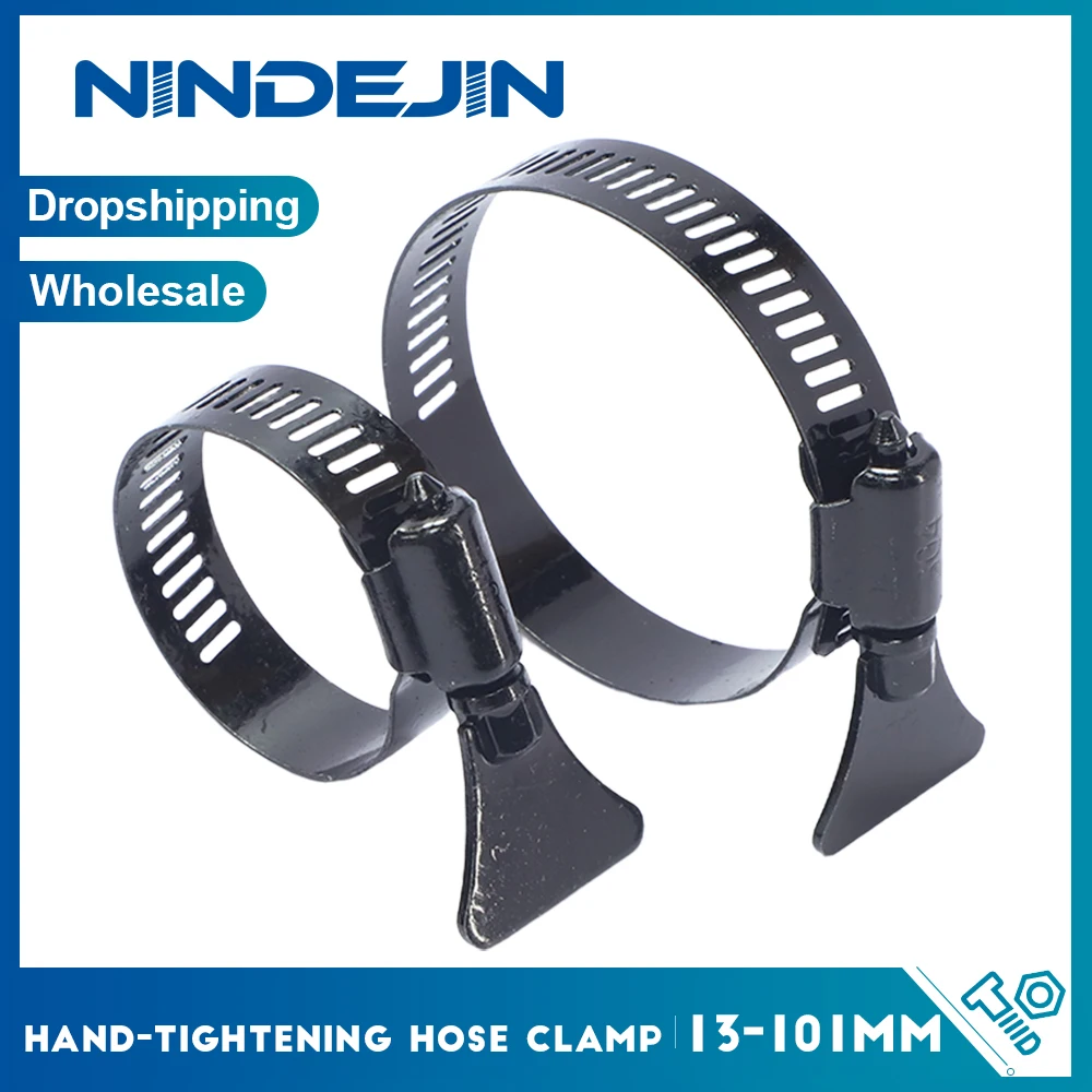 Handspannbarer Schlauchklemme 13-127mm Schwarz Edelstahl Amerikanische Schnalle mit Griff Schneckengetriebe-Schlauchklemme für Wasserhahn