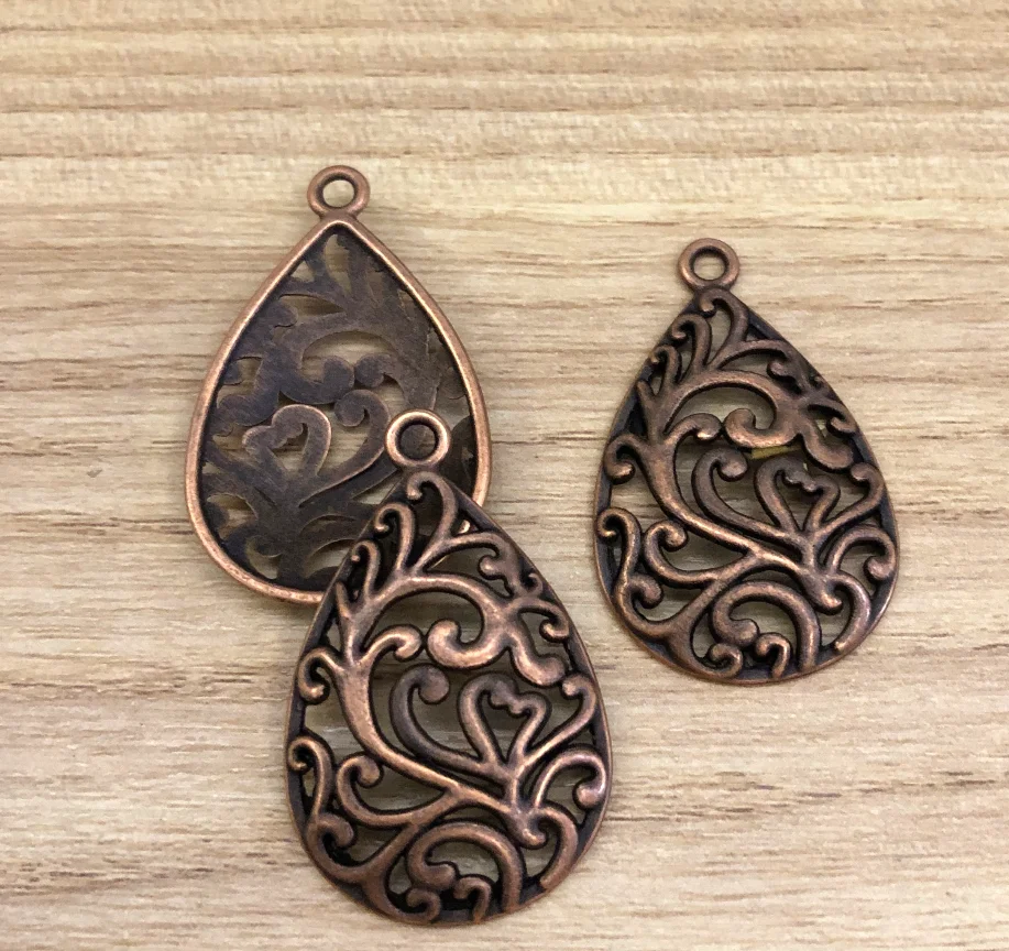 

10pcs 21*34mm Alloy metal antiqued copper color drop shaped hollow pendants for jewelry handmade HWL2517