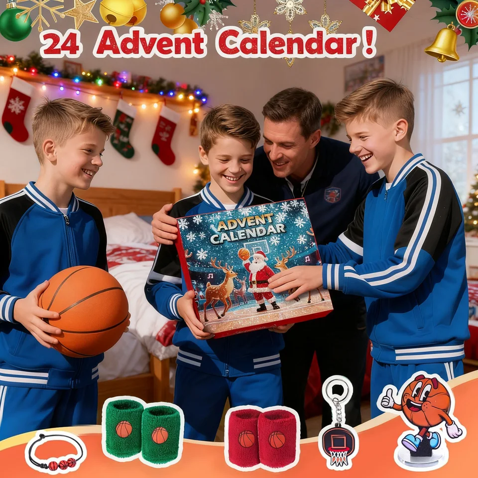 Calendrier De L'Avent Basket-Ball 2025 - 24 Surprises Pour Enfants, Compte à Rebours Noël Avec Accessoires Basket Pour Garçons Et Filles