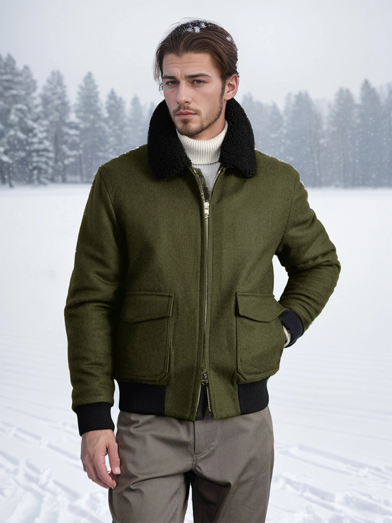 

Men's Autumn Winter Coat Solid Color Long Sleeve Plush Turn Down Collar Solid Color Zip Up Jacket