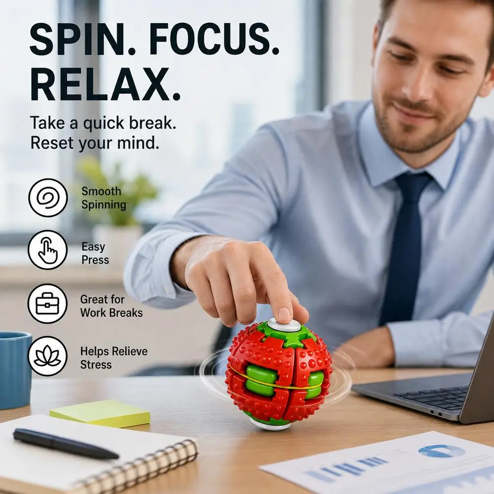 Portable Spinning Gear Fidget Ball Stress Relief Toy Relieves Stress Sensory Desktop Gadget Suitable for Children and Adults