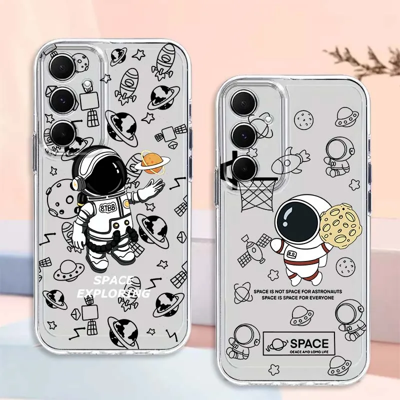 

Astronaut Cute Pattern Phone Case For Samsung Galaxy Note 20 10 F12 M23 F23 M14 F15 M54 M55 Ultra Plus 5G TPU Transparent