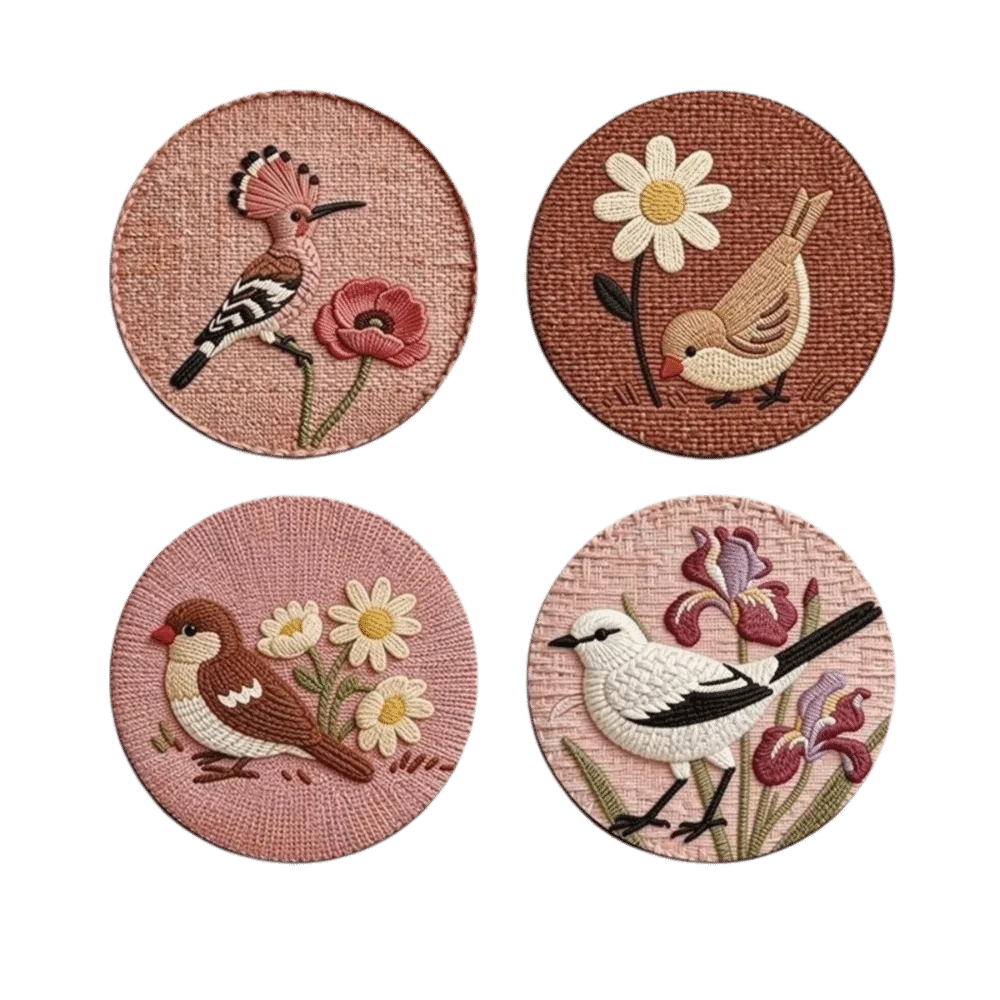 Flower and Bird Print Round Coaster Heat Resistant Anti Slip Pot Holder Imitation Weaving Heat Insulating Trivets