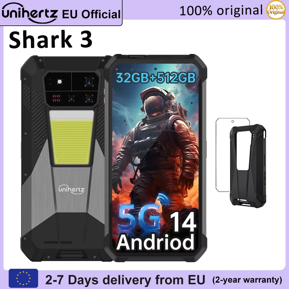 Unihertz Shark 3 par 8849 Smartphone robuste Android 14 dimension 8300 CPU 3K AMOLED affichage 32GB 512GB 5G Support de téléphone WIFI 6